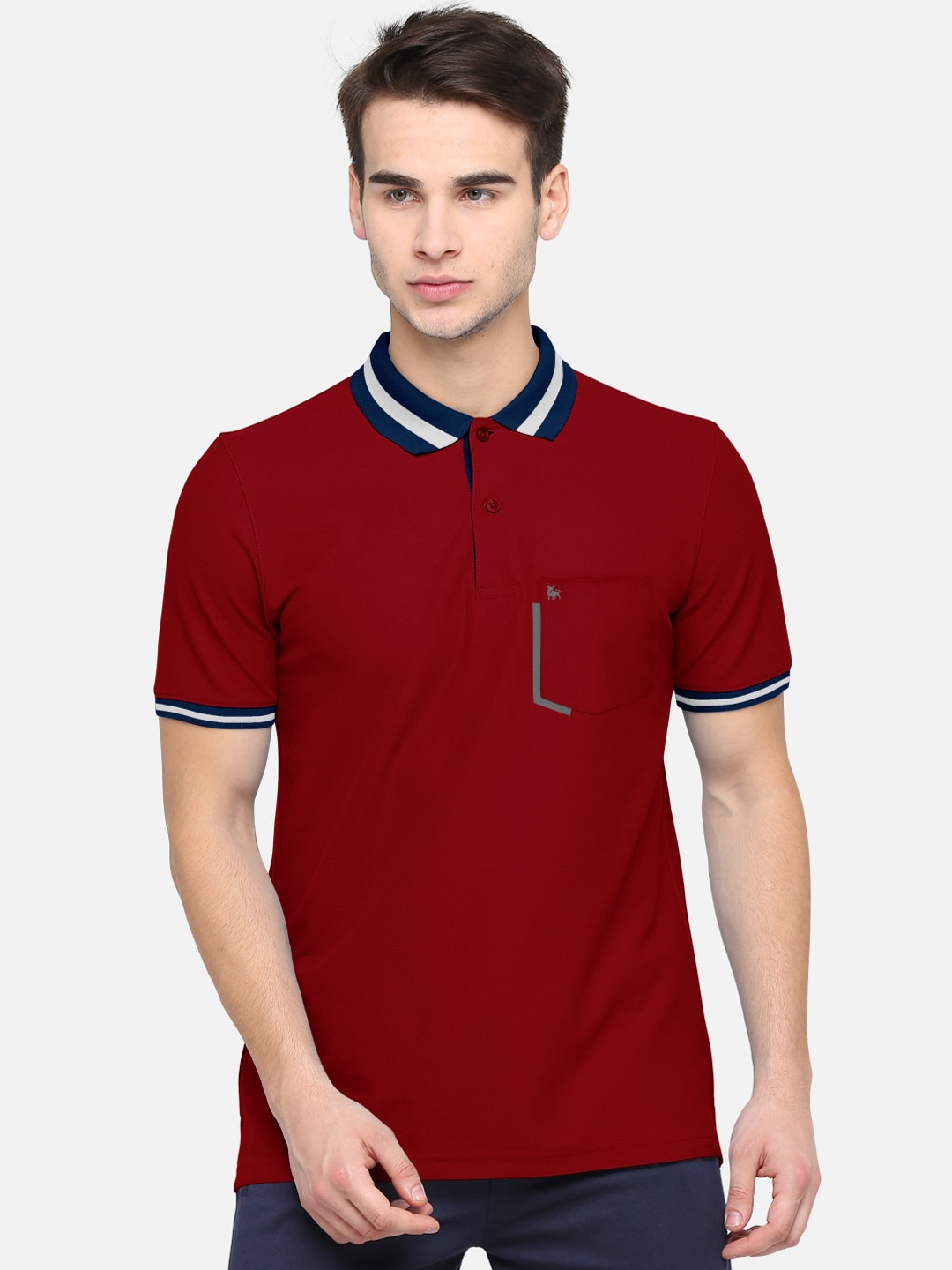 

BULLMER Men Maroon Solid Polo Collar T-shirt