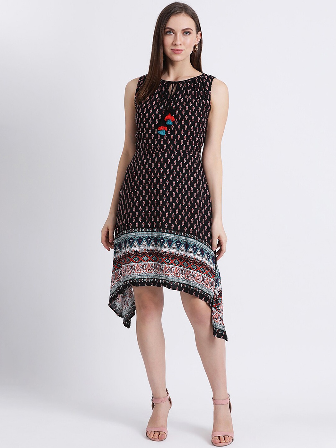 

Zink London Women Black Printed A-Line Dress