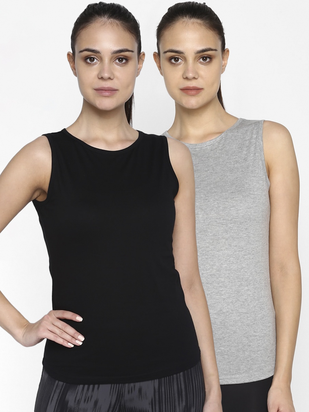 

appulse Women Pack Of 2 Solid Round Neck T-shirt, Black
