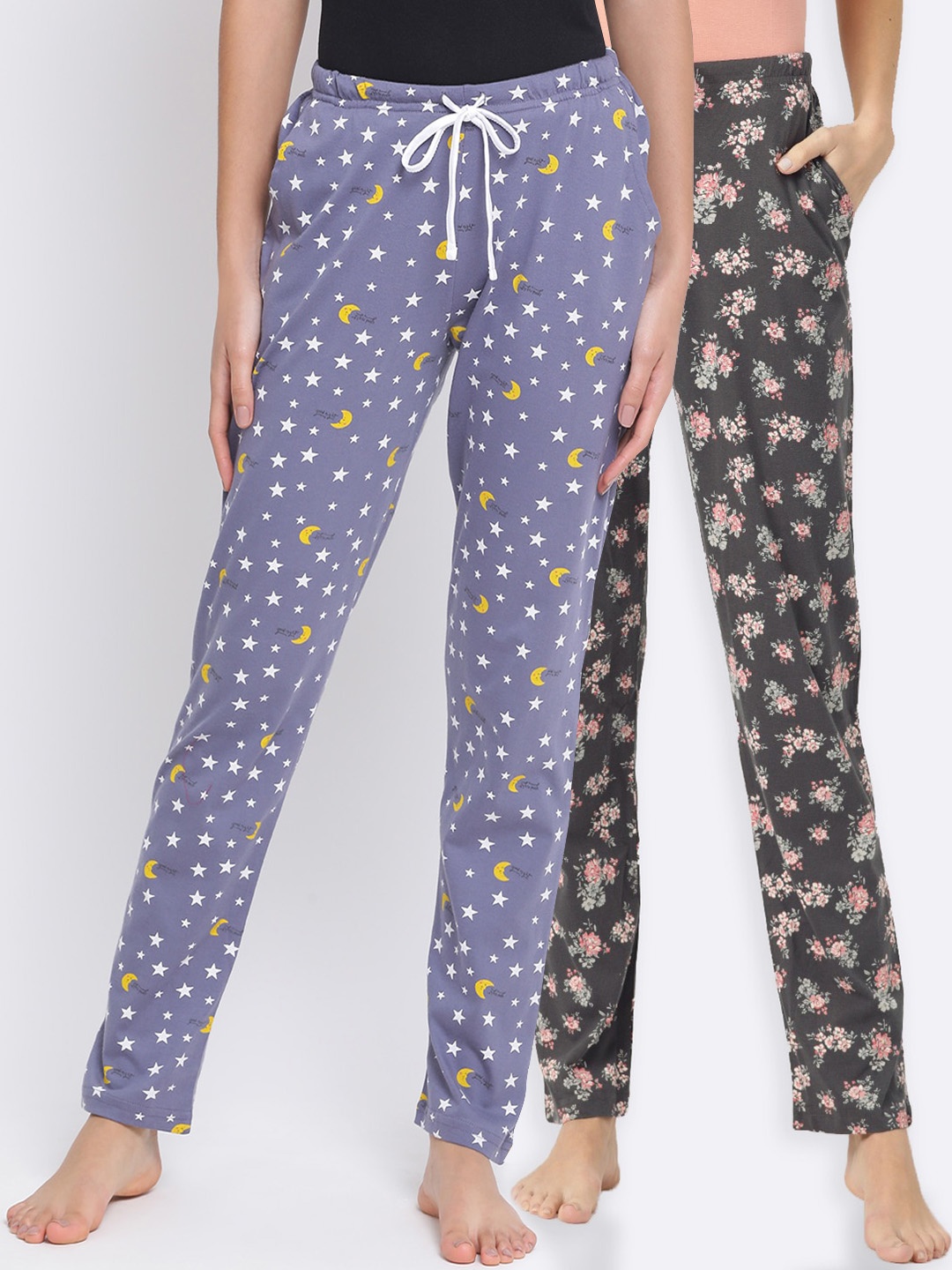 

Kanvin Women Pack Of 2 Printed Lounge Pants, Charcoal