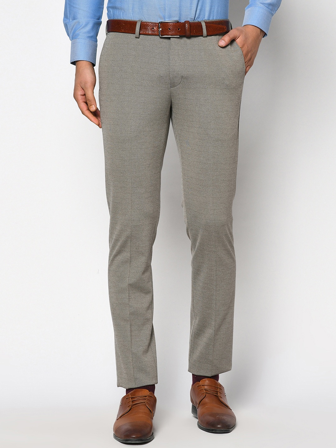

Blackberrys Men Grey Super B-91 Skinny Fit Striped Formal Trousers