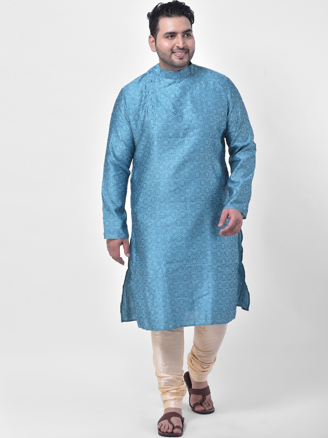 

DEYANN PLUS Men Blue Jacquard Silk Kurta