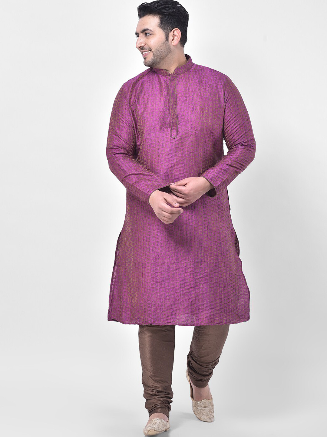 

DEYANN PLUS Men Purple Geometric Kurta