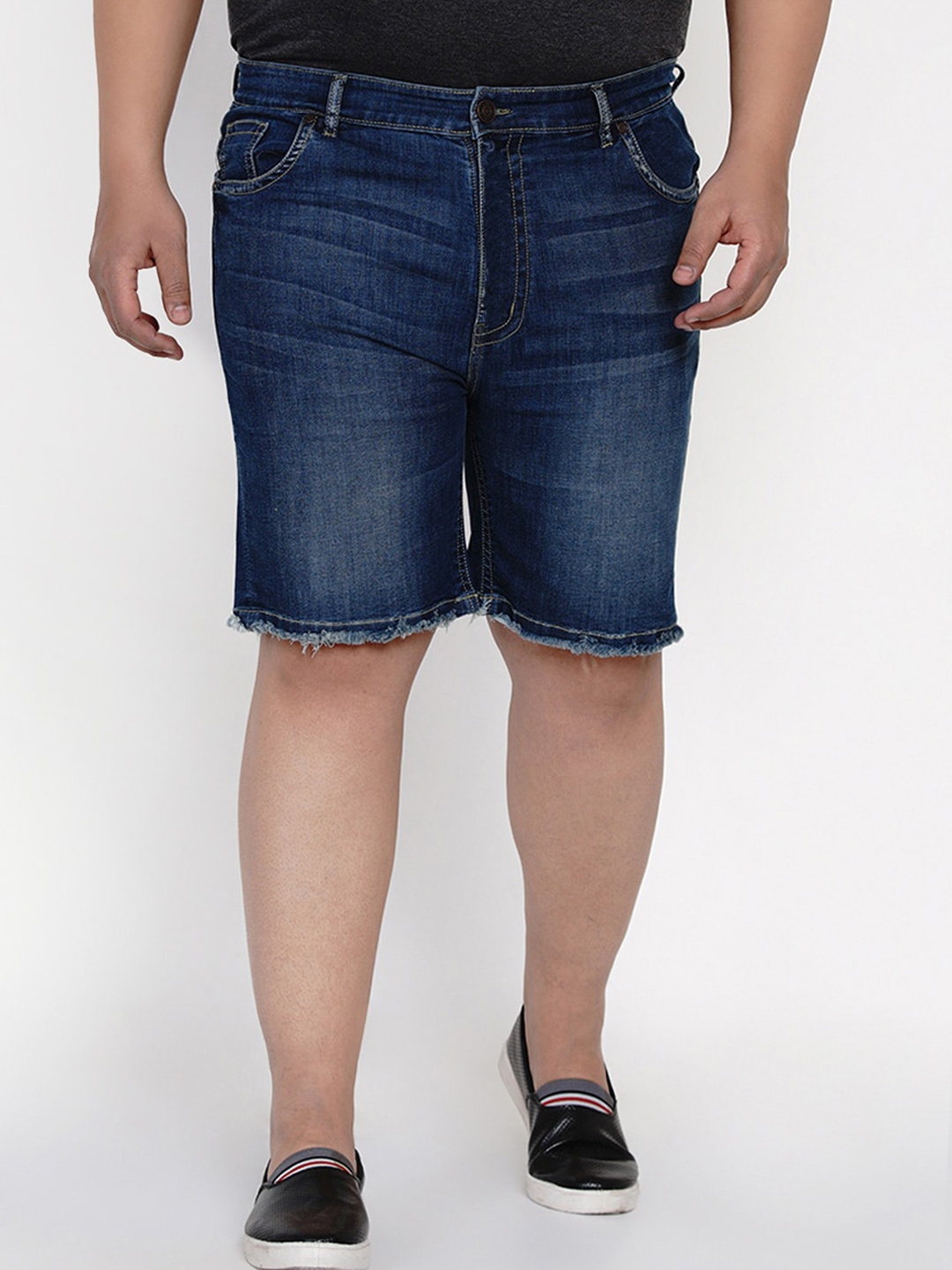 

John Pride Men Navy Blue Washed Regular Fit Denim Shorts