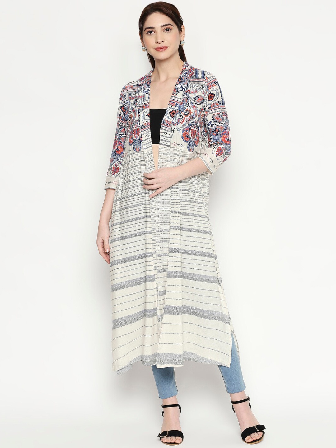 

People Women Off-White Printed Open Front Jacket