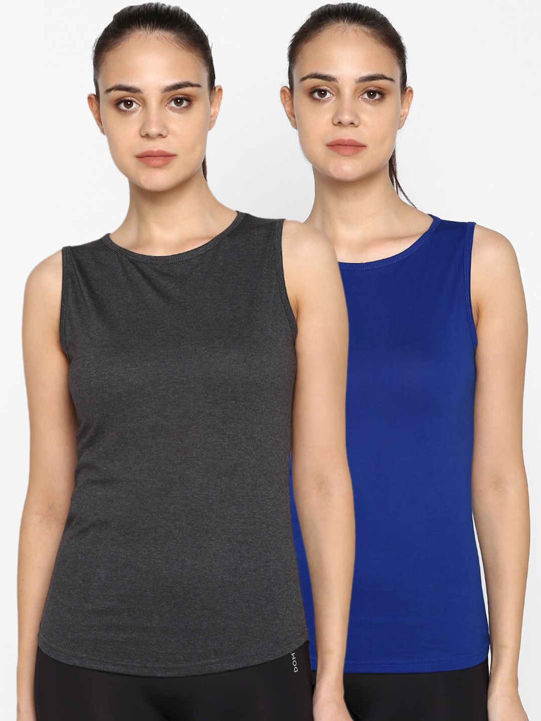 

appulse Women Pack of 2 Blue & Grey Solid Round Neck T-shirt