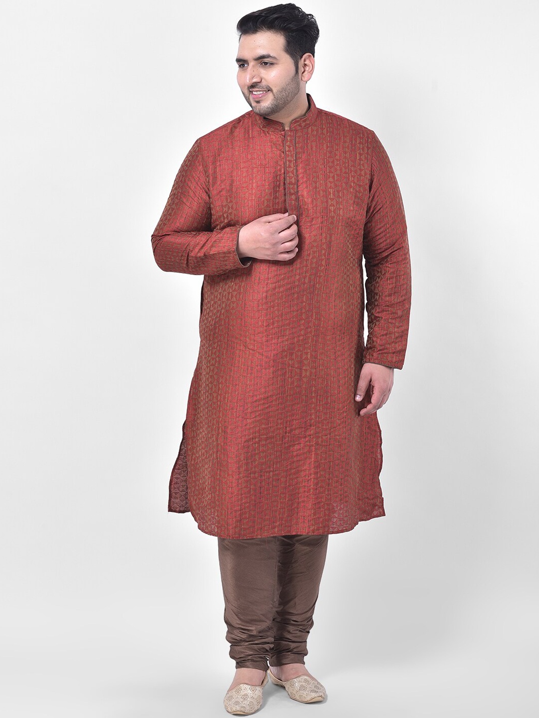 

DEYANN PLUS Men Maroon Geometric Kurta