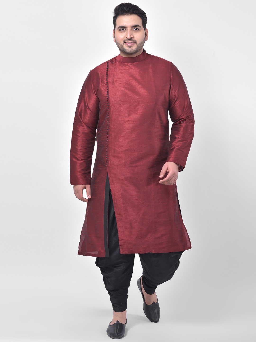 

DEYANN PLUS Men Plus Size Maroon & Black Solid Kurta with Dhoti Pants
