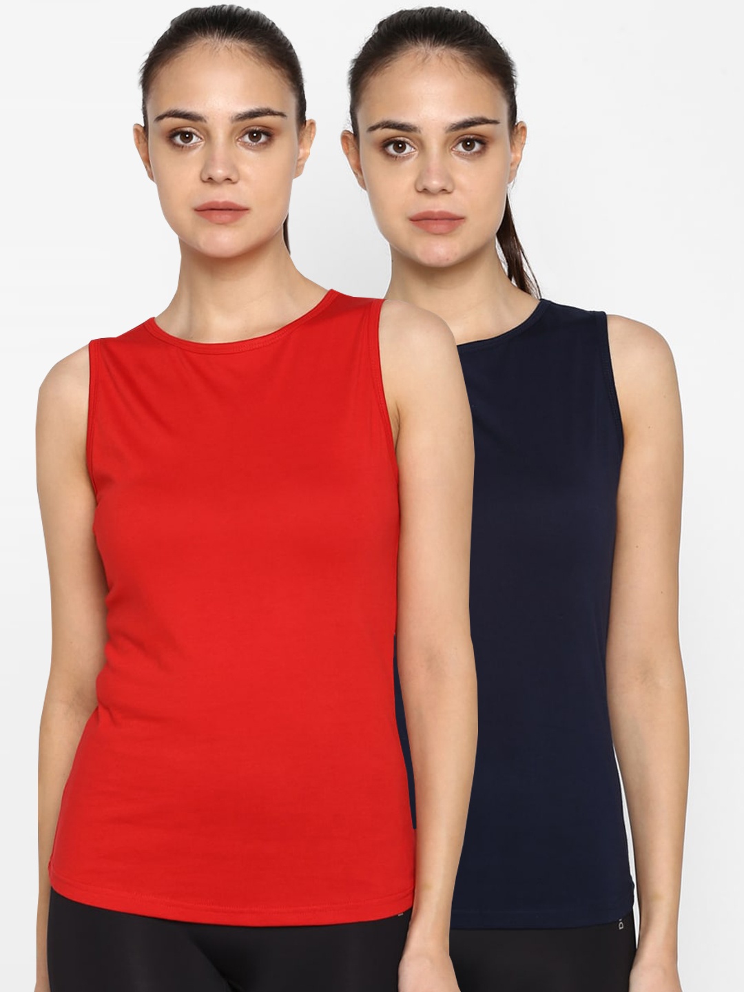 

appulse Women Pack Of 2 Solid Round Neck T-shirt, Red