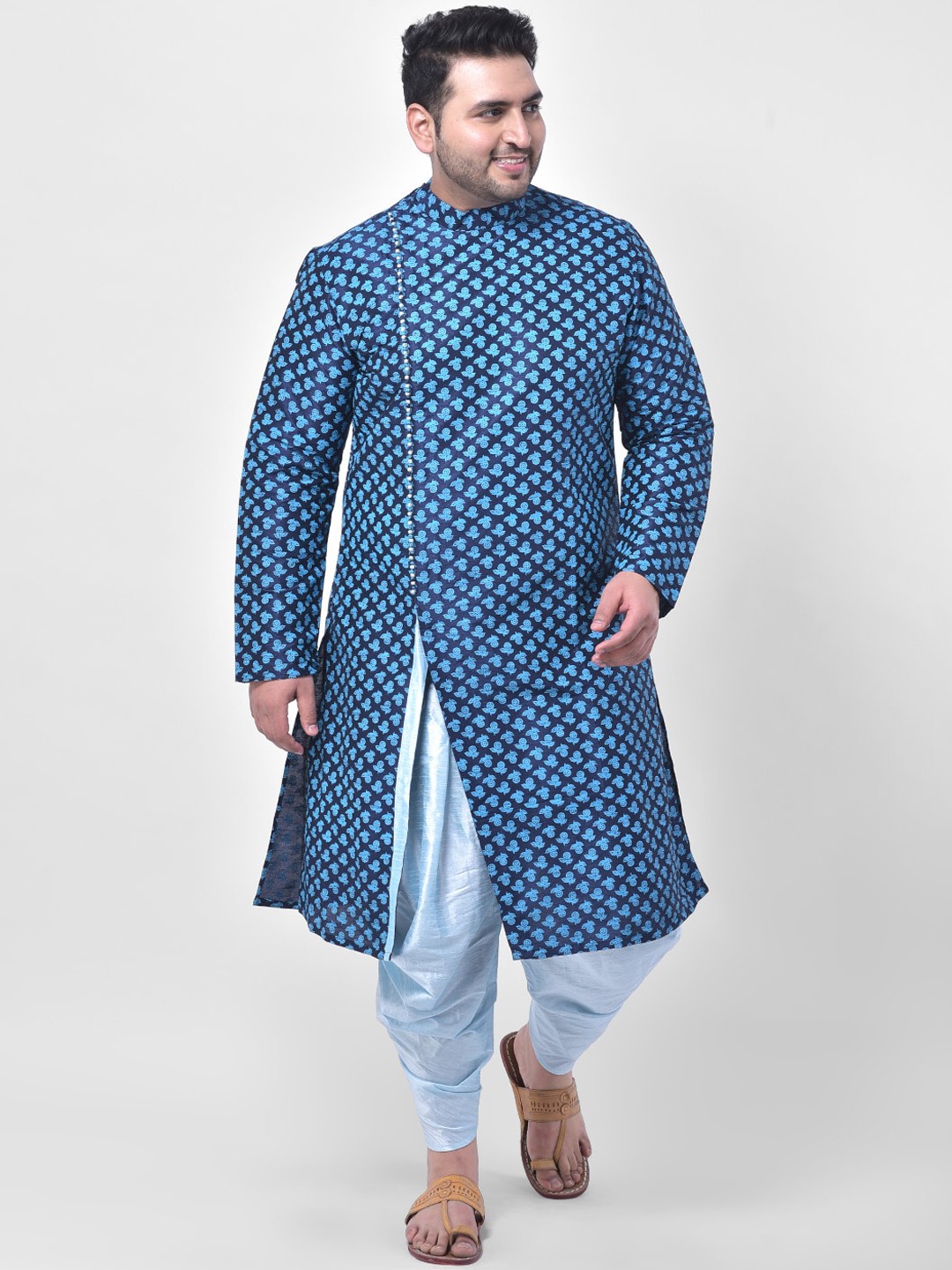 

DEYANN PLUS Men Navy Blue Printed Kurta with Dhoti Pants