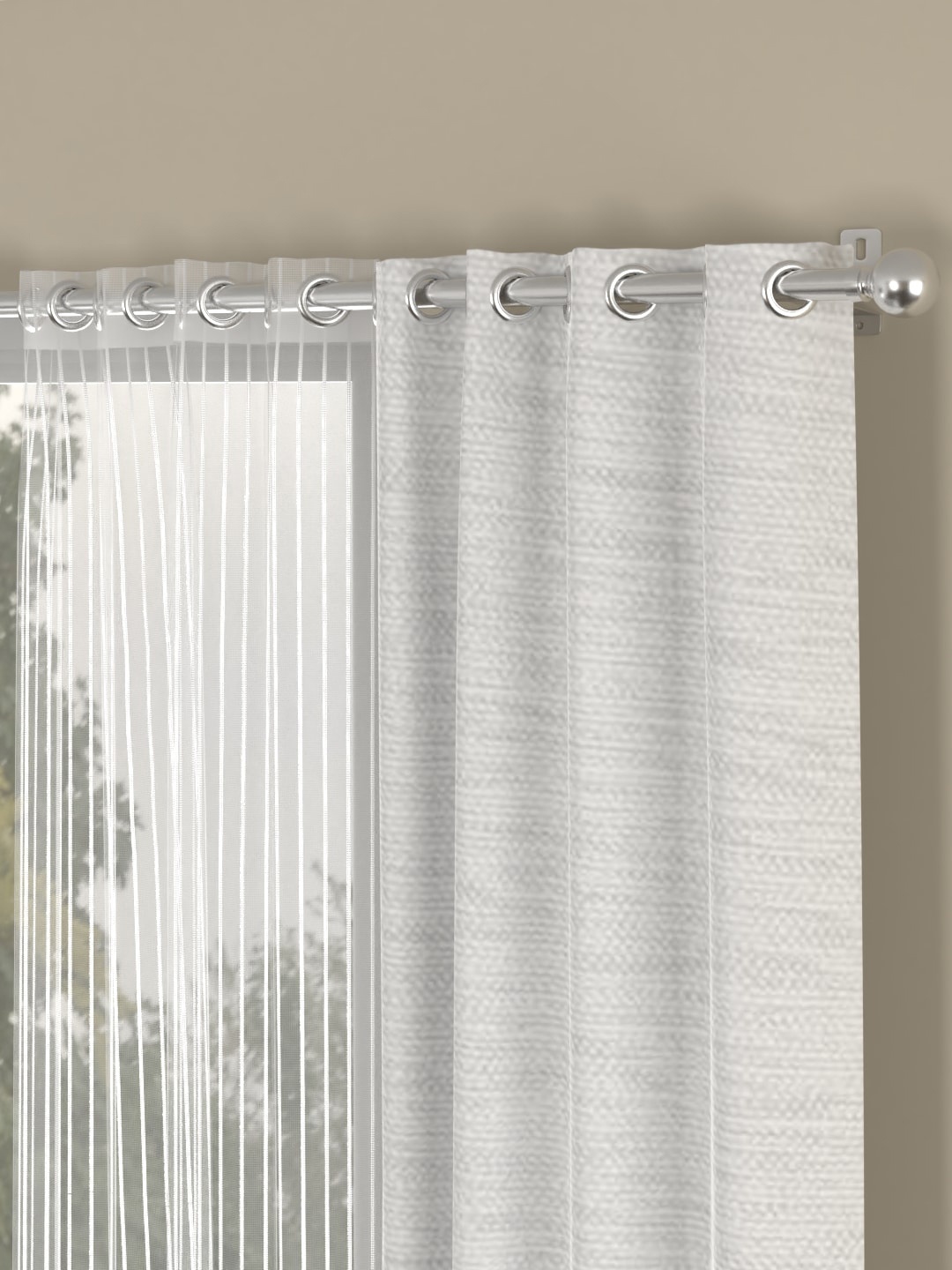 ROSARA HOME White & Grey Set of 4 Long Door Curtains