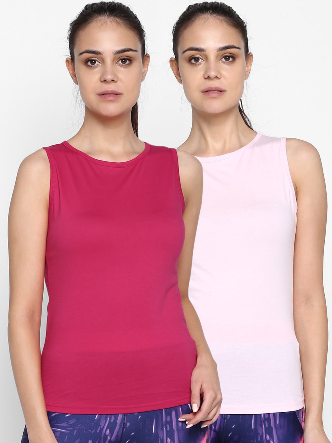 

appulse Women Pack Of 2 Solid Round Neck T-shirts, Pink