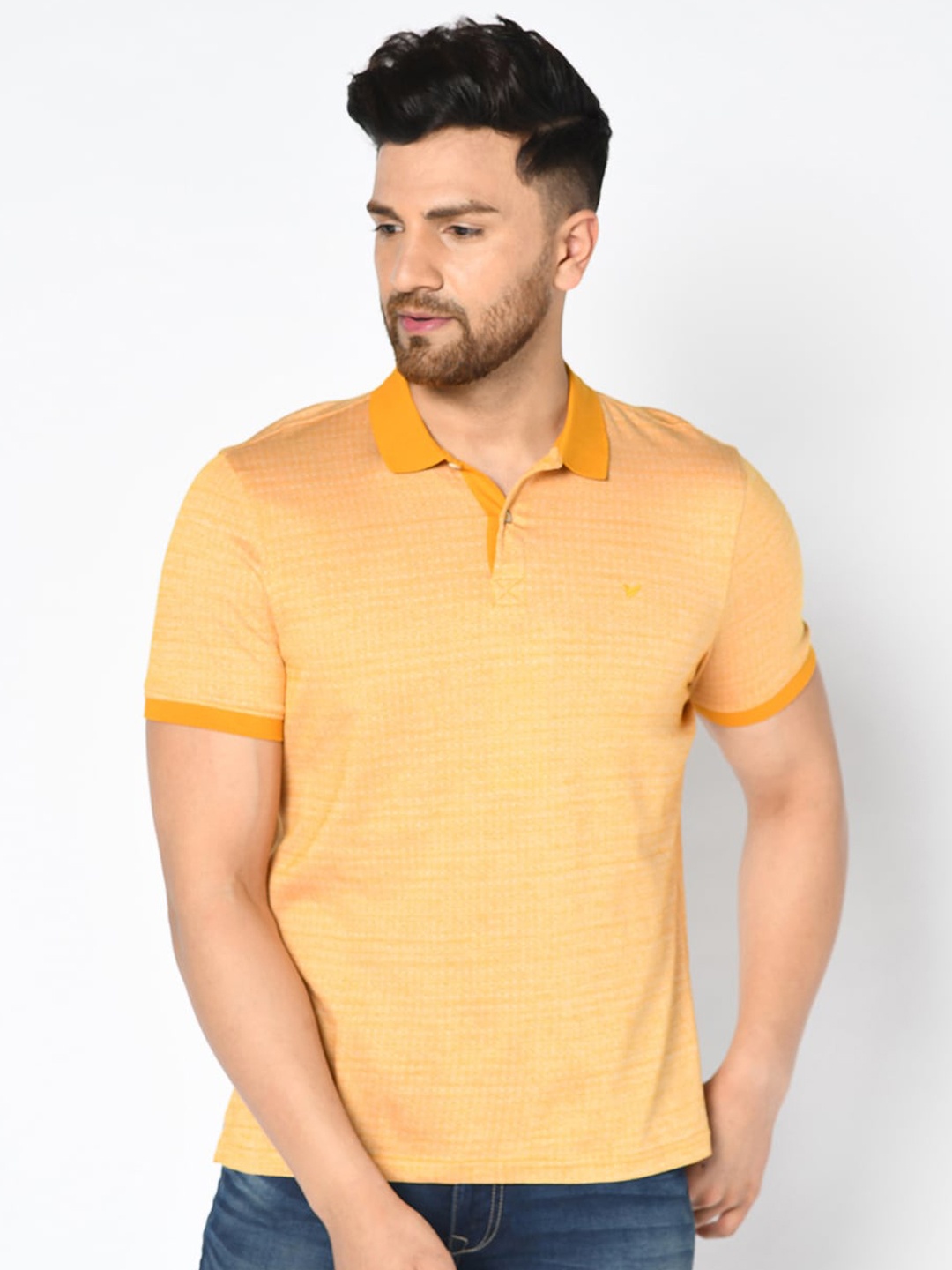

Blackberrys Men Yellow Printed Polo Collar T-shirt