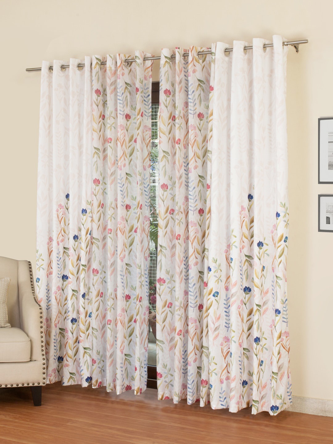 ROSARA HOME White & Pink Set of 4 Regular and Sheer Long Door Curtains
