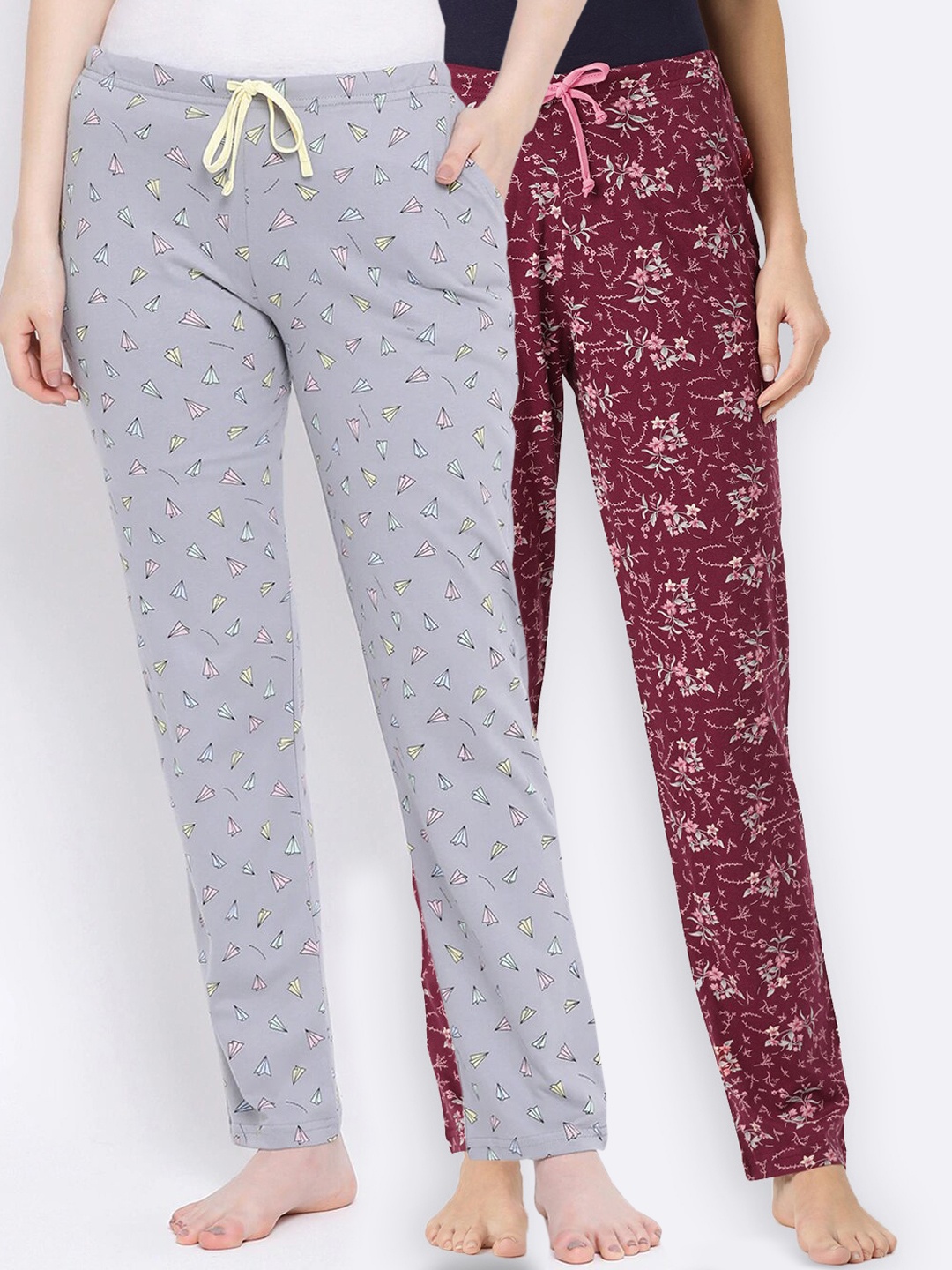 

Kanvin Women Pack Of 2 Printed Lounge Pants, Maroon