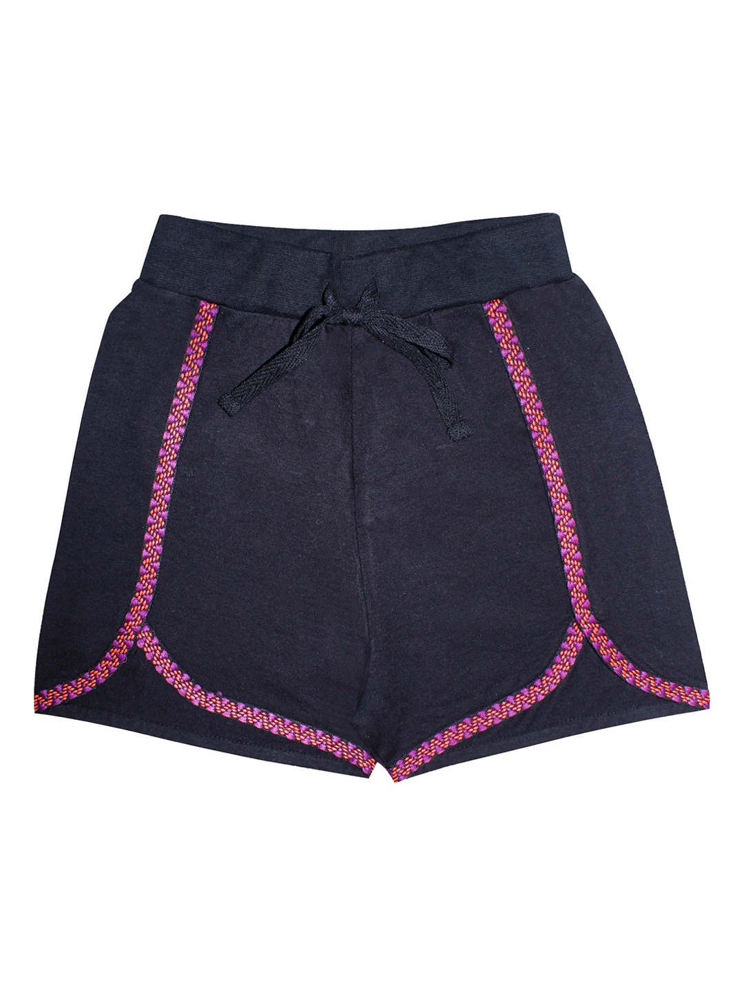 KiddoPanti Girls Navy Blue & Pink Solid Regular Fit Hot Pants