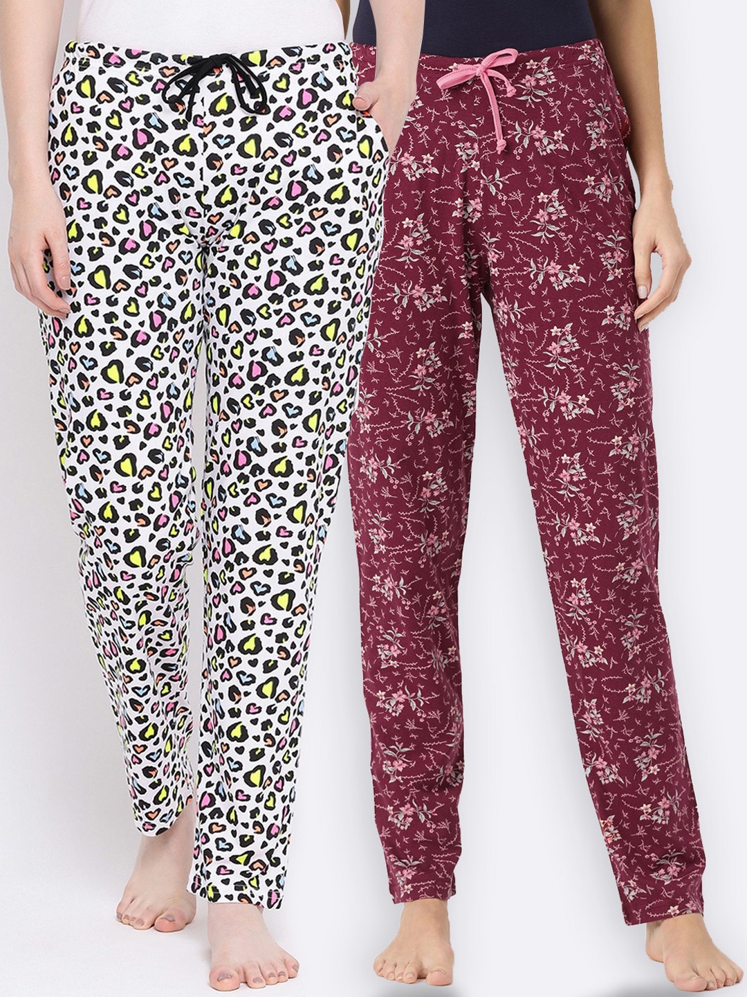 

Kanvin Women Pack Of 2 Printed Lounge Pants, Maroon