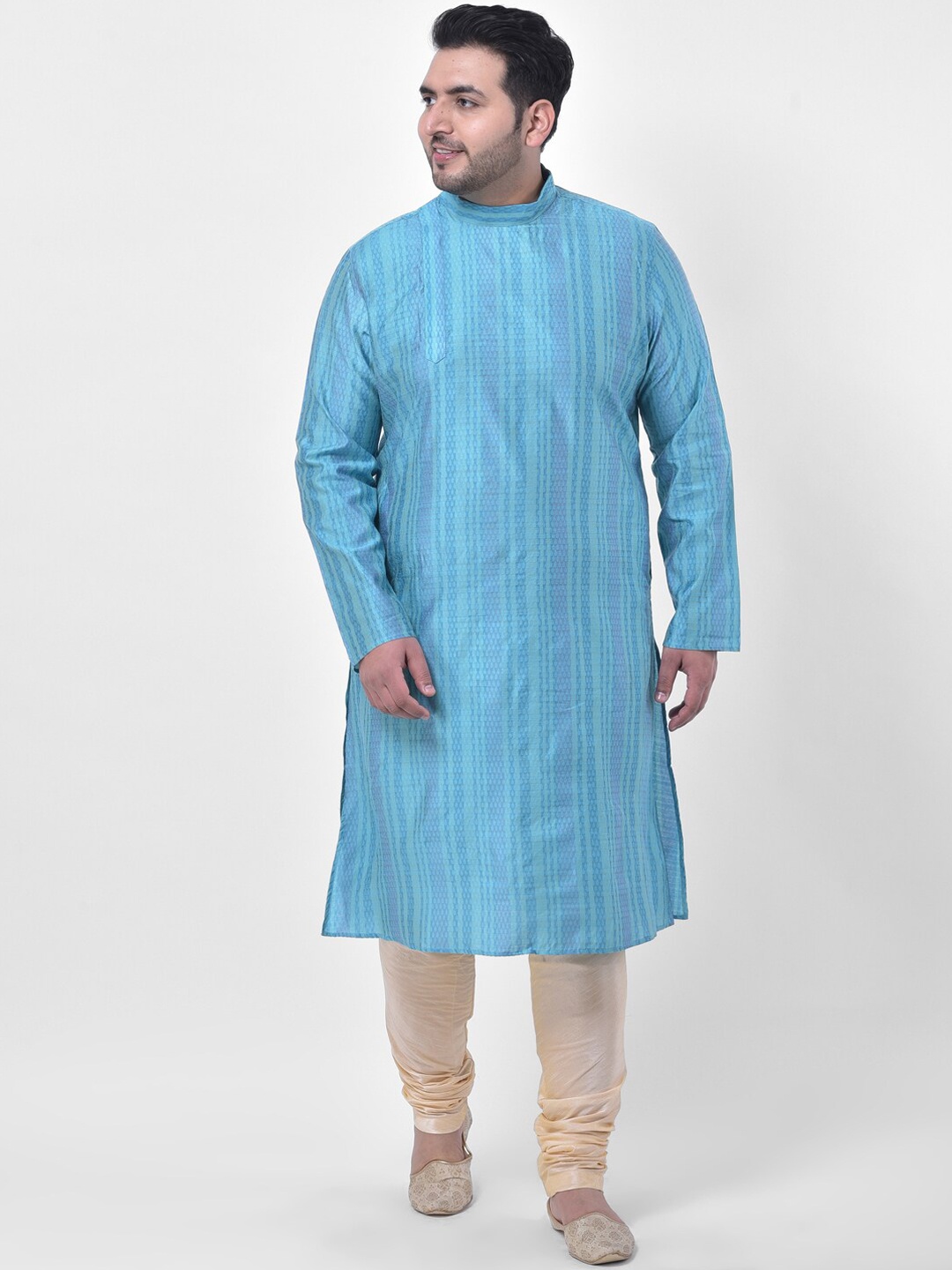 

DEYANN PLUS Men Turquoise Blue Striped Kurta