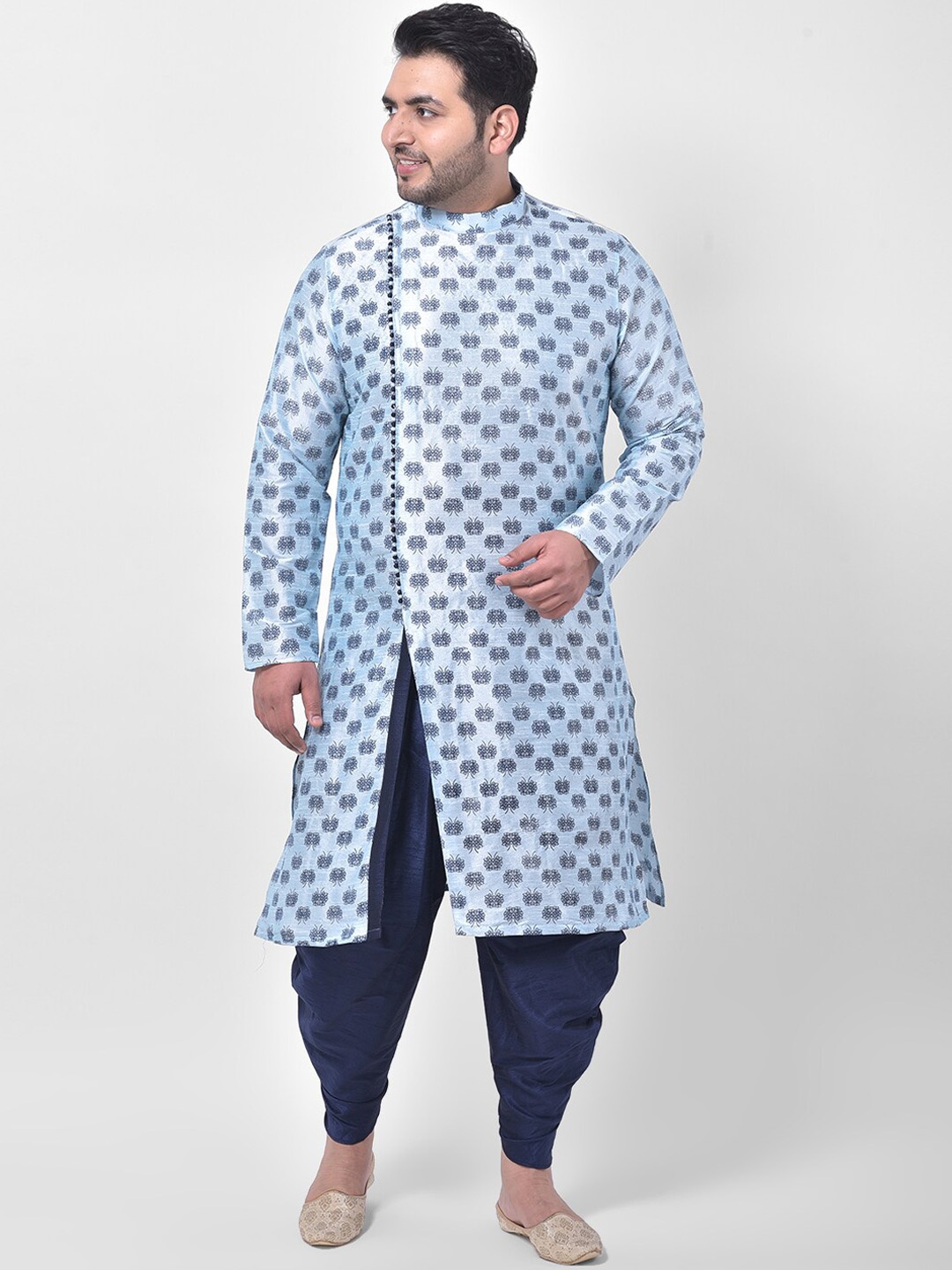 

DEYANN PLUS Men Blue Printed Kurta with Dhoti Pants