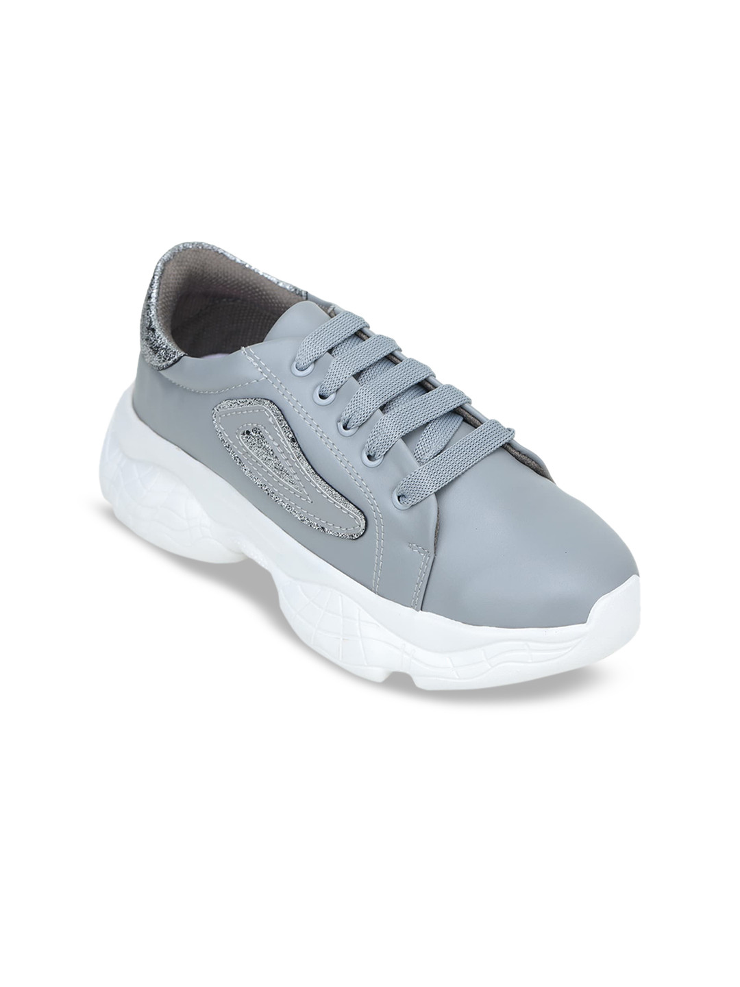 

LONDON STEPS Women Grey & Silver-Toned Colourblocked Memory Foam Lightweight Sneakers