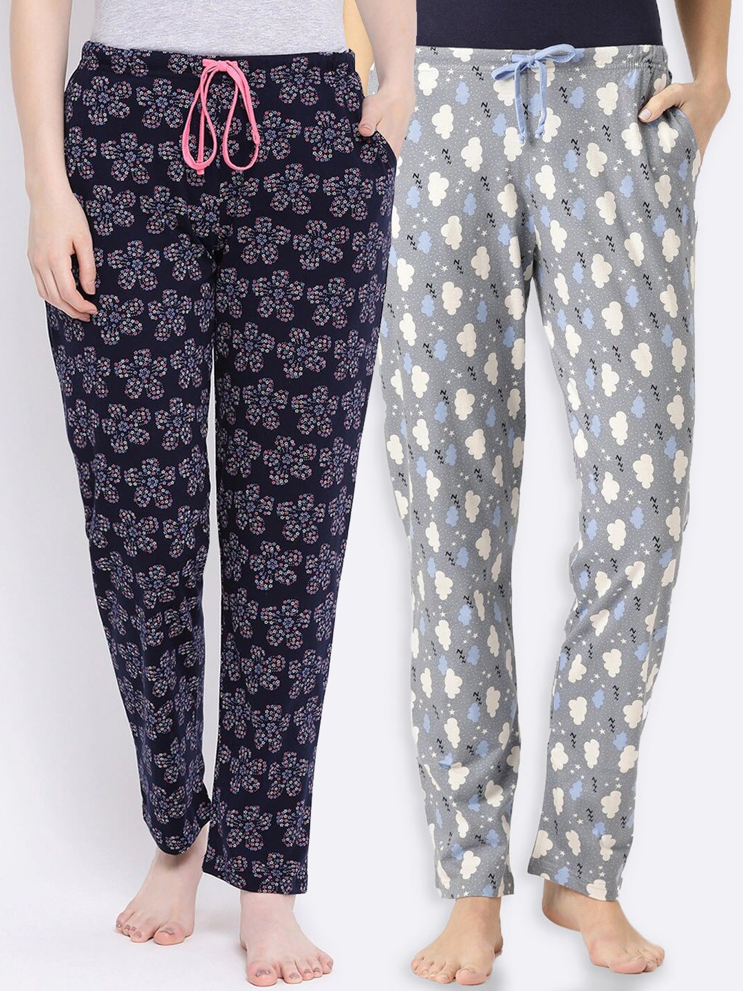 

Kanvin Women Pack Of 2 Printed Lounge Pants, Navy blue