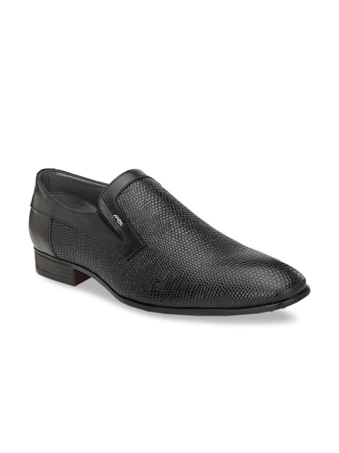 

Hitz Men Black Textured Leather Formal Slip-On Shoes