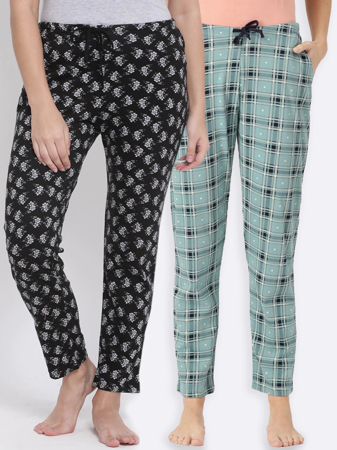 

Kanvin Women Pack of 2 Printed Cotton Lounge Pants, Teal