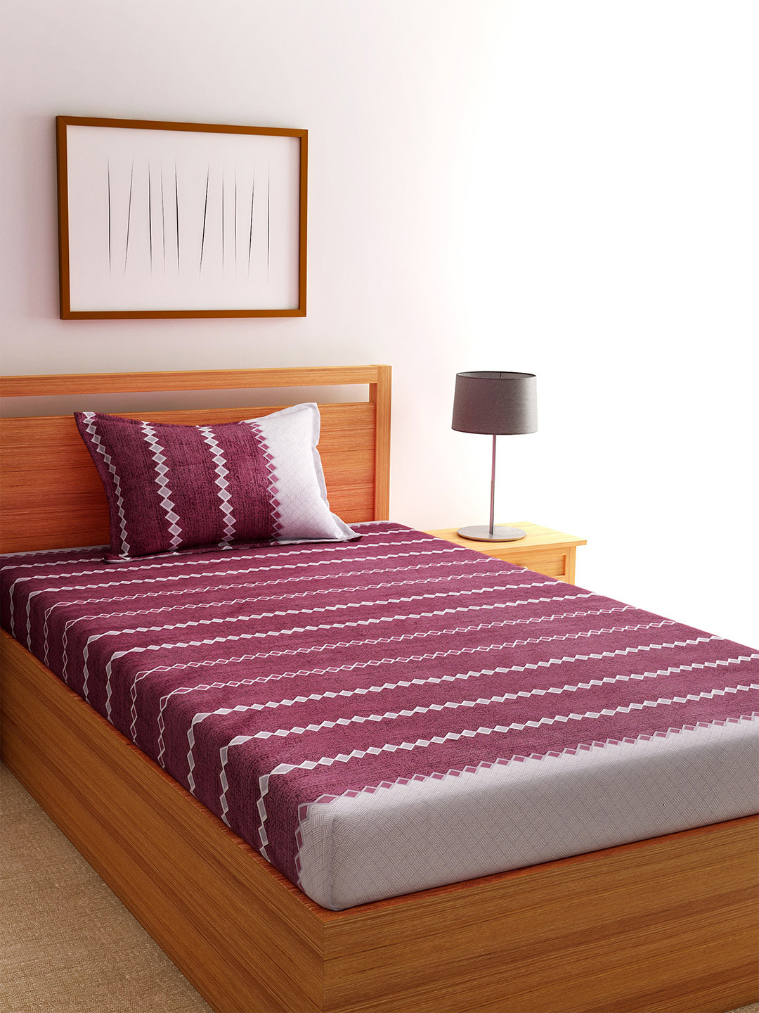 

Florida Burgundy & Grey Geometric 144 TC Cotton 1 King Bedsheet with 1 Pillow Covers