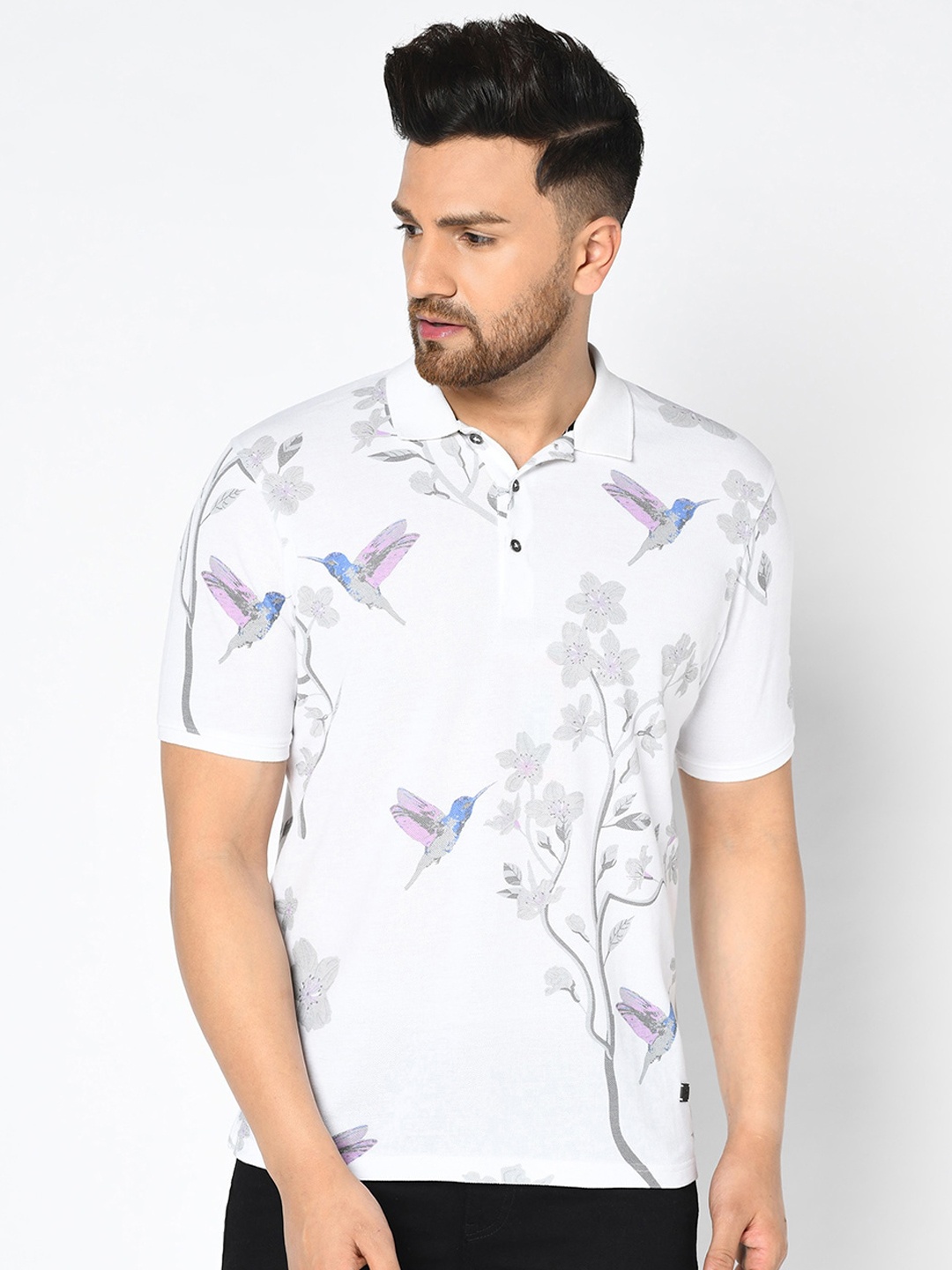 

Blackberrys Men White Printed Polo Collar T-shirt