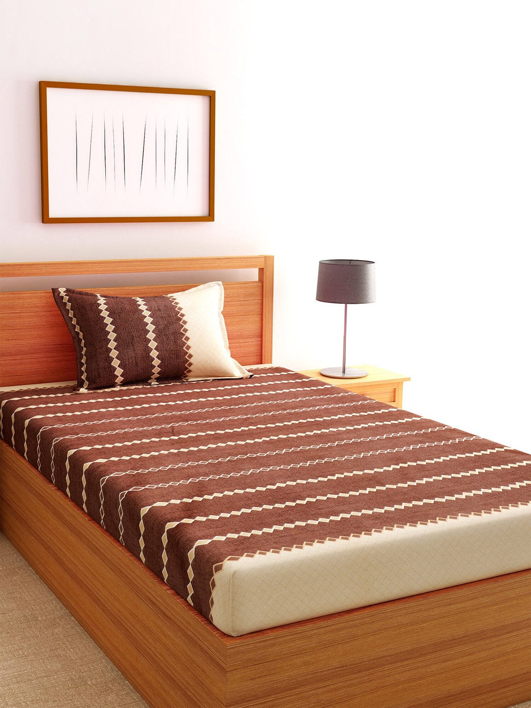

Florida Brown & Beige Geometric 144 TC Cotton 1 Single Bedsheet with 1 Pillow Covers