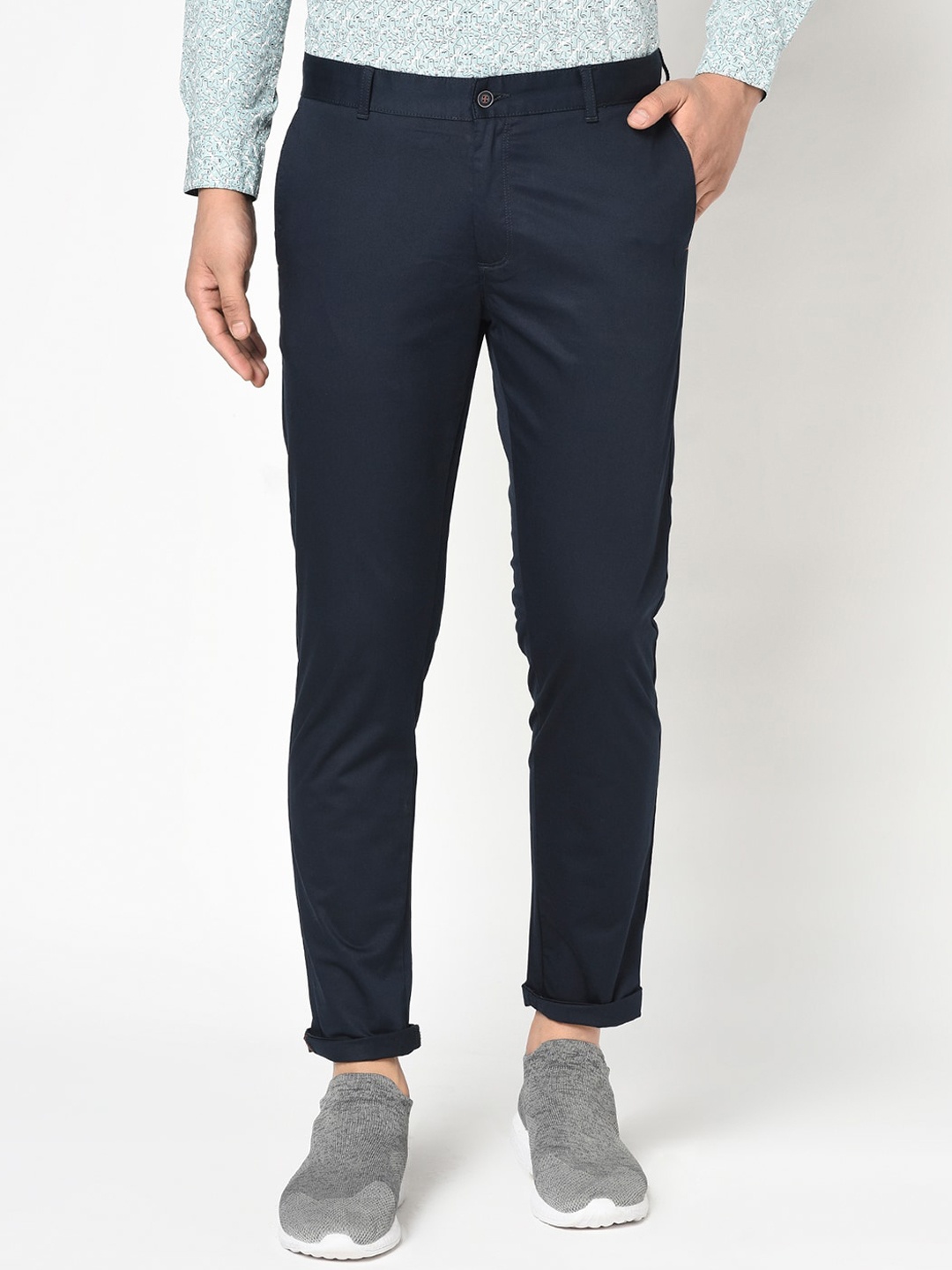 

Blackberrys Men Navy Blue B-91 Skinny Fit Solid Regular Trousers