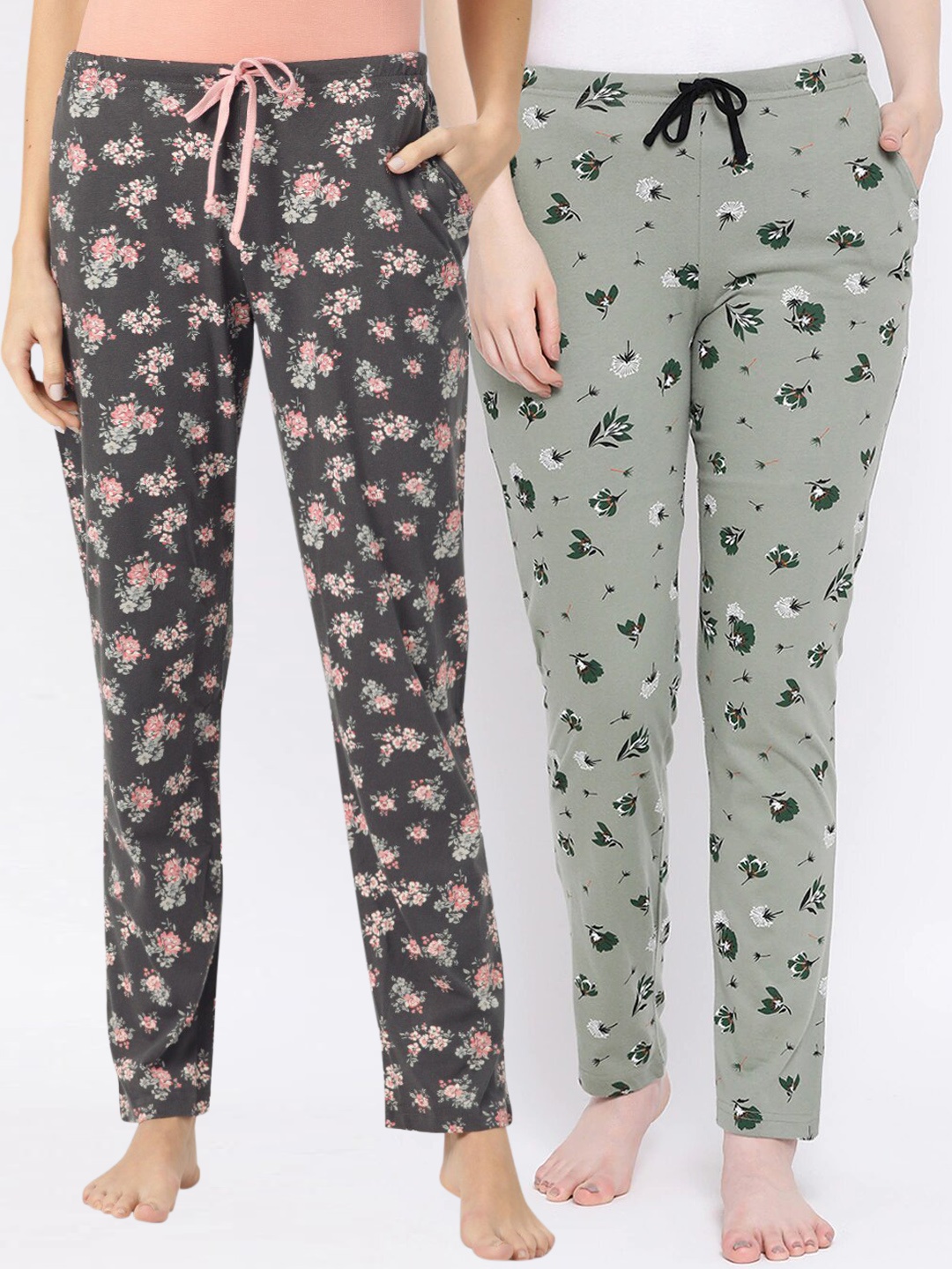 

Kanvin Women Pack of 2 Printed Lounge Pants, Charcoal