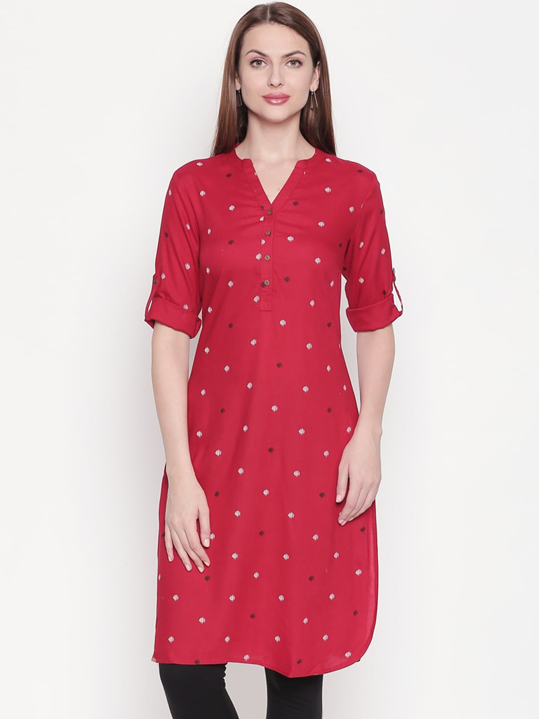 

RANGMANCH BY PANTALOONS Women Marron Printed Kurta, Maroon