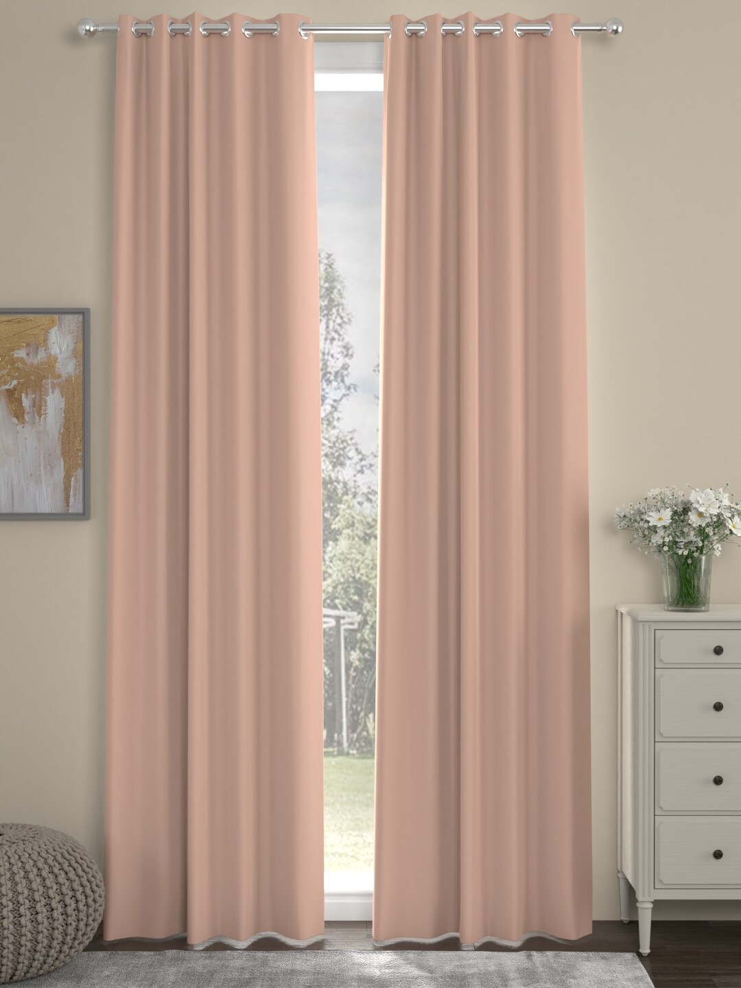 

ROSARA HOME Peach-Coloured Set of 2 Solid Black Out Long Door Curtains