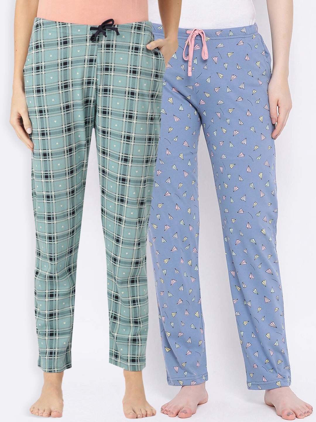 

Kanvin Women Pack Of 2 Printed Cotton Lounge Pants PJ1030+PJ1073, Blue