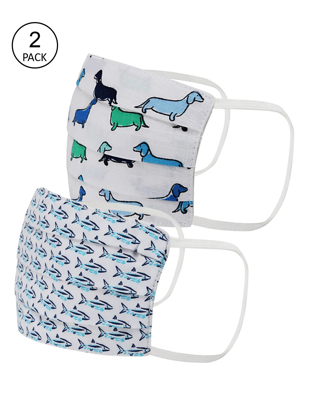 

Kazo Kids Pack Of 2 Printed 2-Ply Reusable Cloth Masks, White