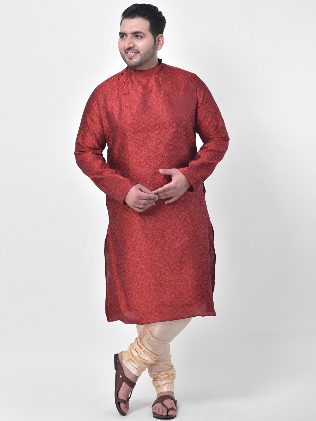 

DEYANN PLUS Men Red Ethnic Motifs Thread Work Kurta