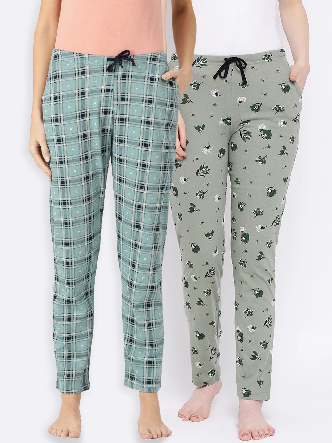 

Kanvin Women Pack Of 2 Printed Cotton Lounge Pants, Grey