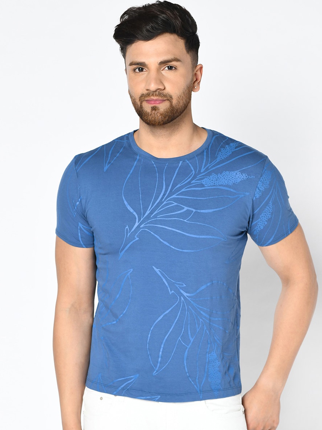 

Blackberrys Men Blue Printed Round Neck T-shirt