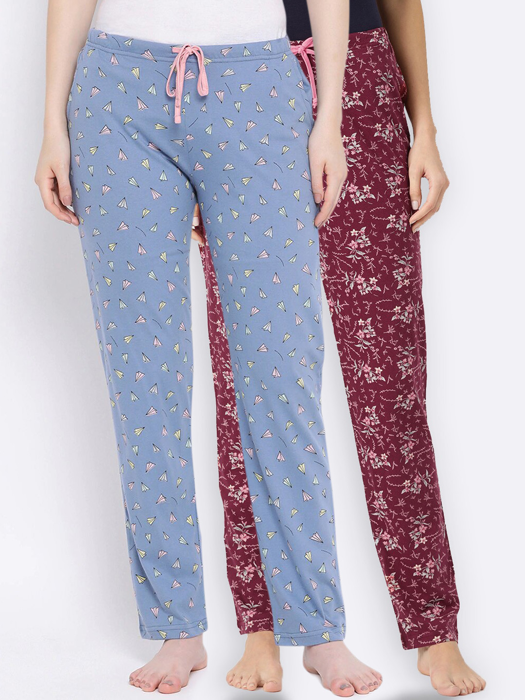

Kanvin Women Pack Of 2 Maroon & Blue Lounge Pants