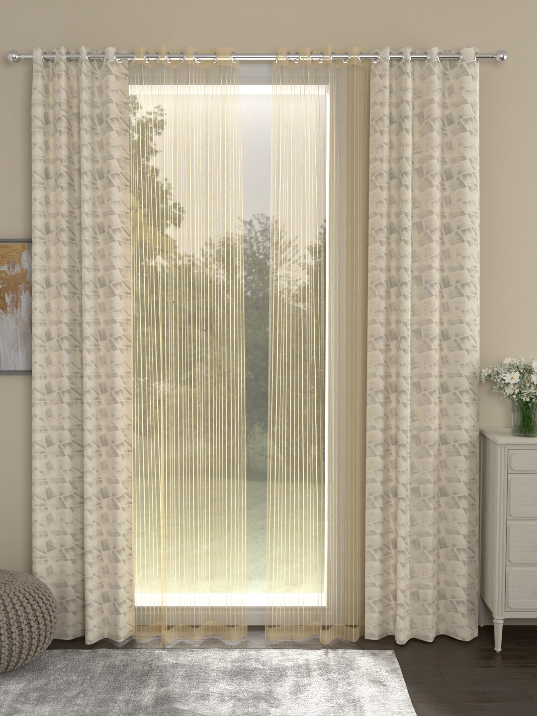 

ROSARA HOME Set Of 4 Beige & Gold-Toned Long Door Curtains