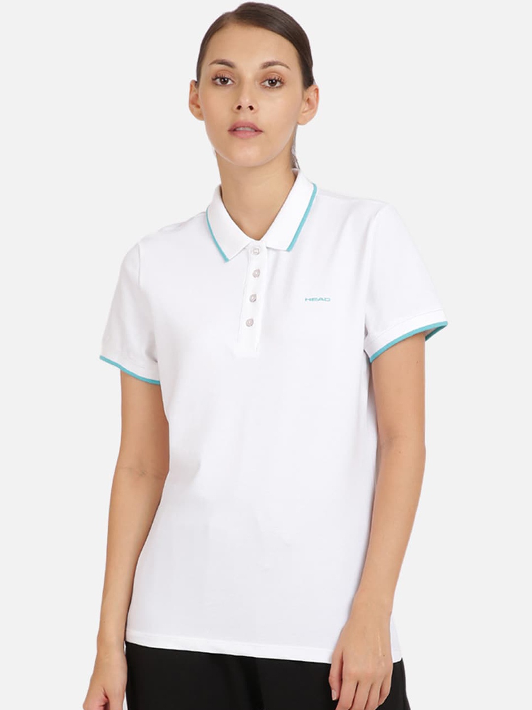 

Head Women White Polo Collar Slim Fit Sport T-shirt