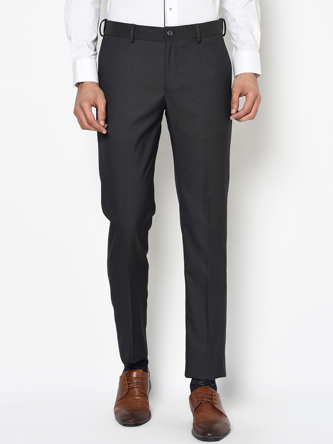 

Blackberrys Men Charcoal Grey B-95 Slim Fit Solid Formal Trousers