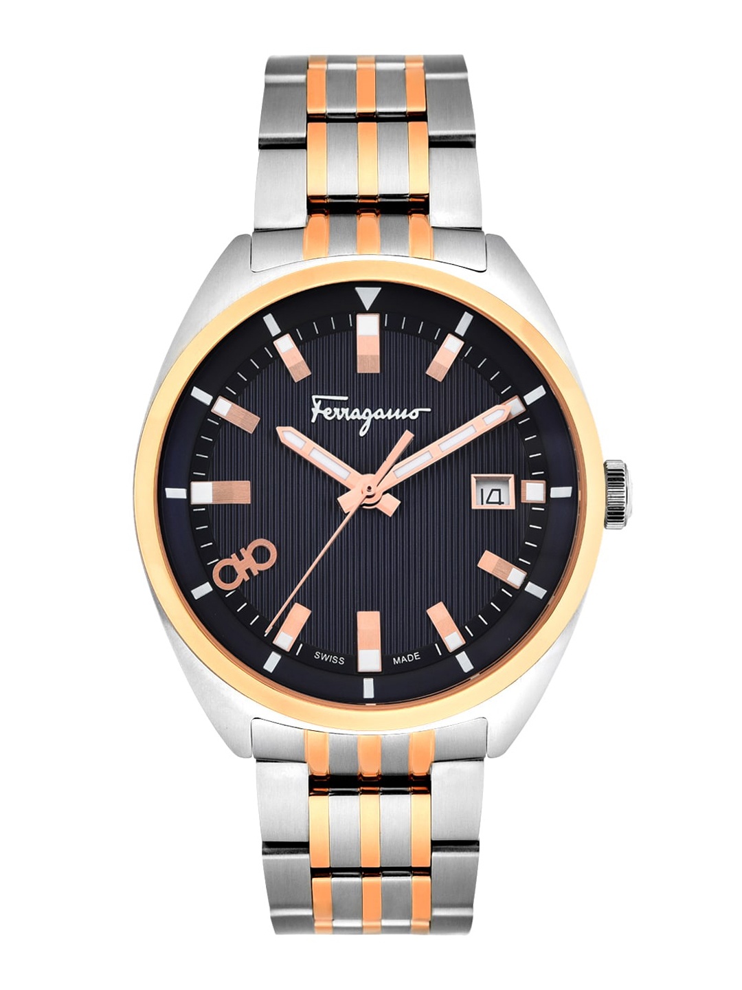 

Salvatore Ferragamo Men Rose Gold & Silver-Toned Analogue Watch