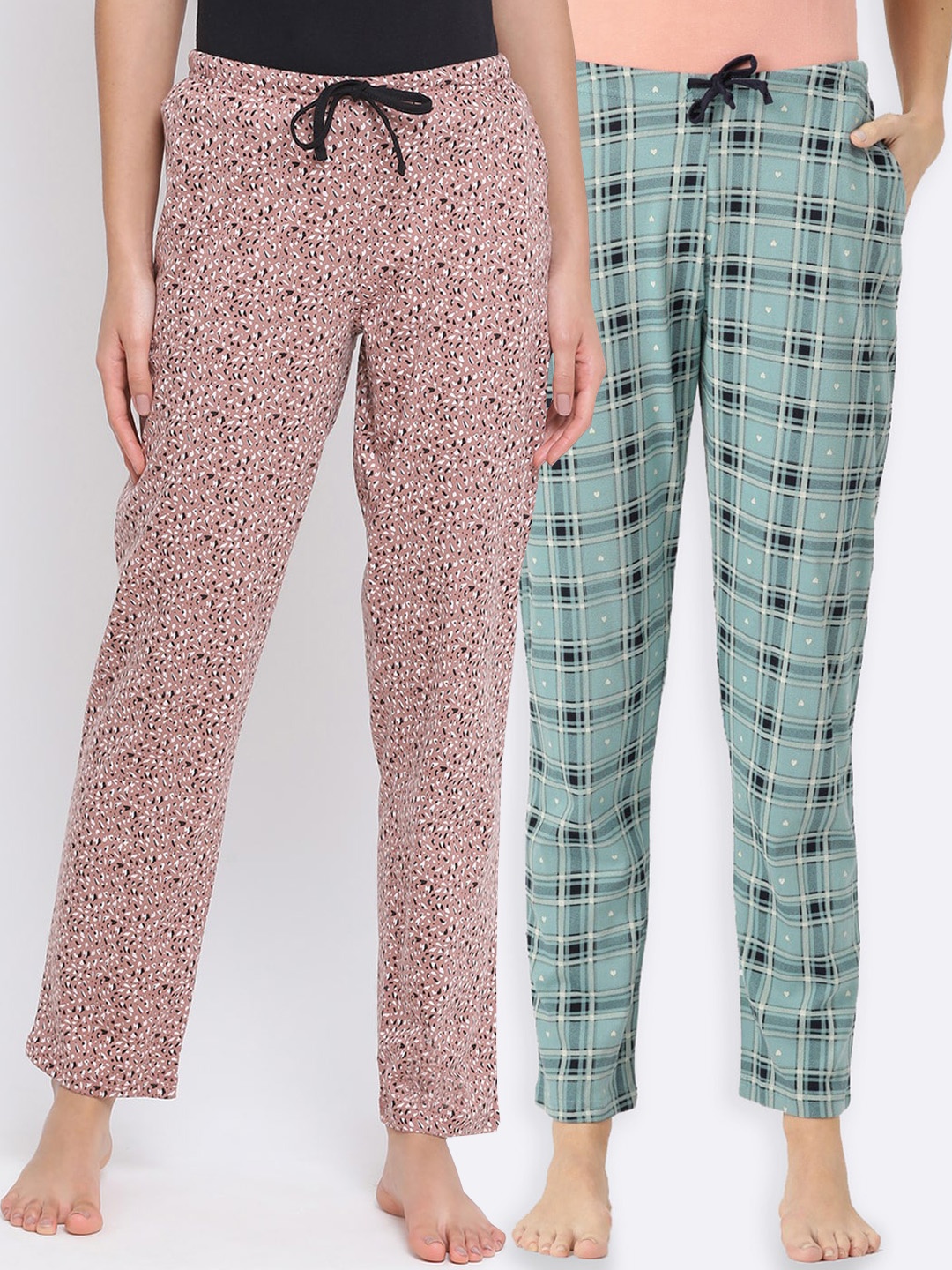 

Kanvin Women Pack of 2 Cotton Lounge Pants PJ1030+PJ1111, Teal