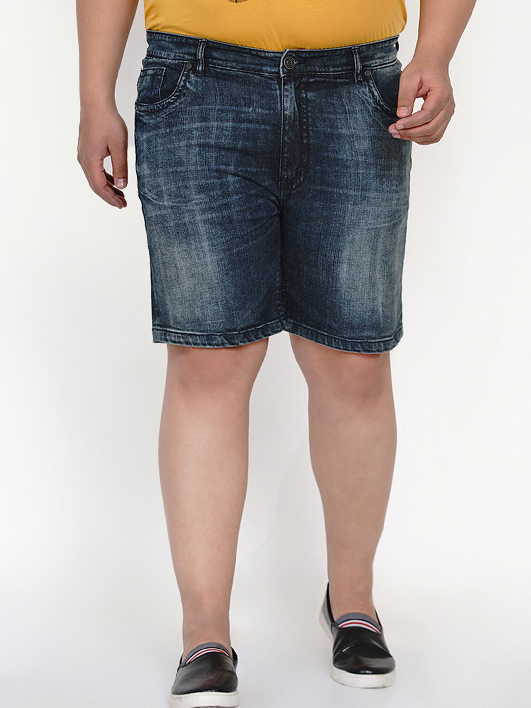 

John Pride Men Navy Blue Washed Regular Fit Denim Shorts