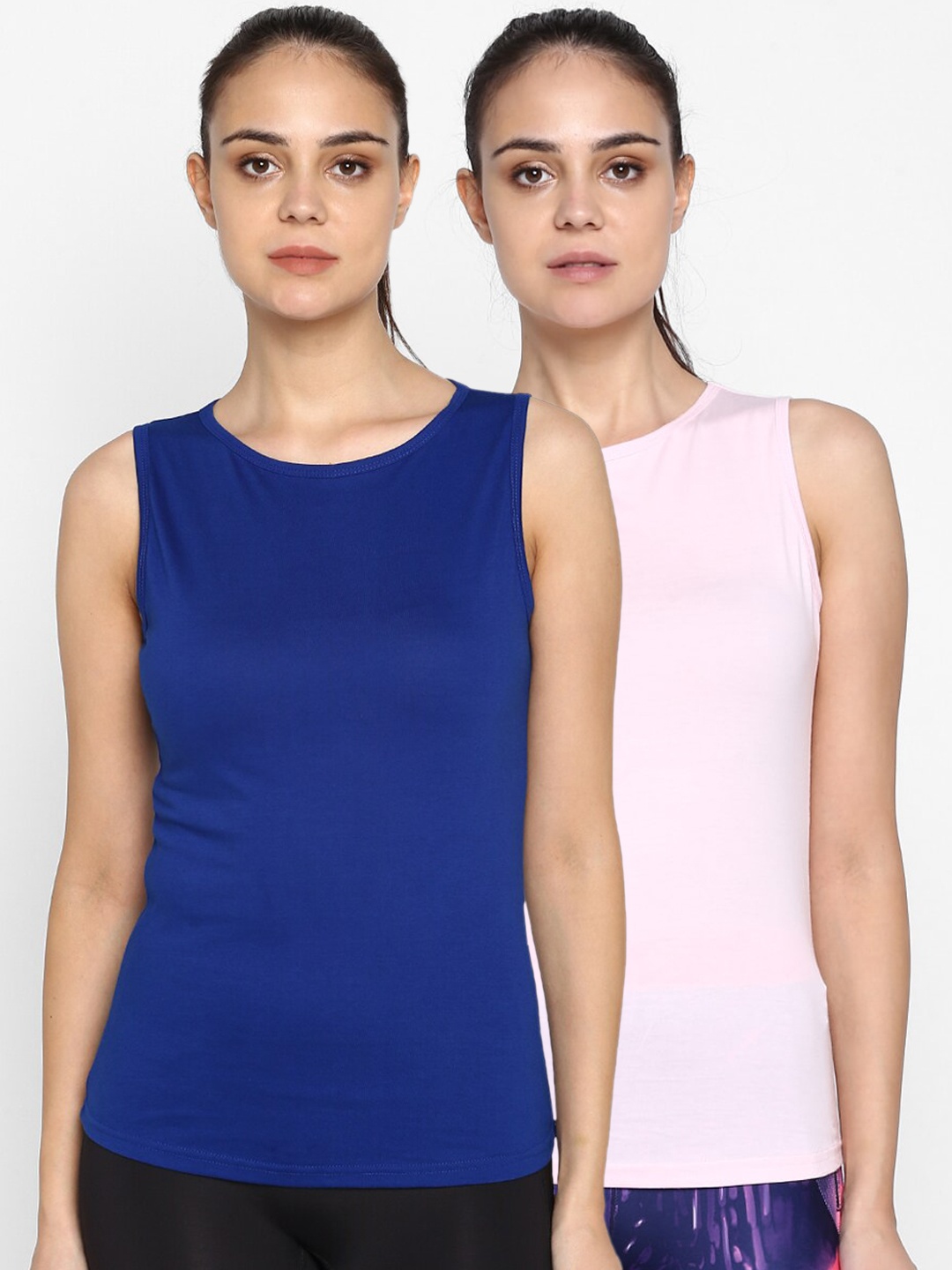 

appulse Women Pack Of 2 Solid Round Neck T-shirt, Blue