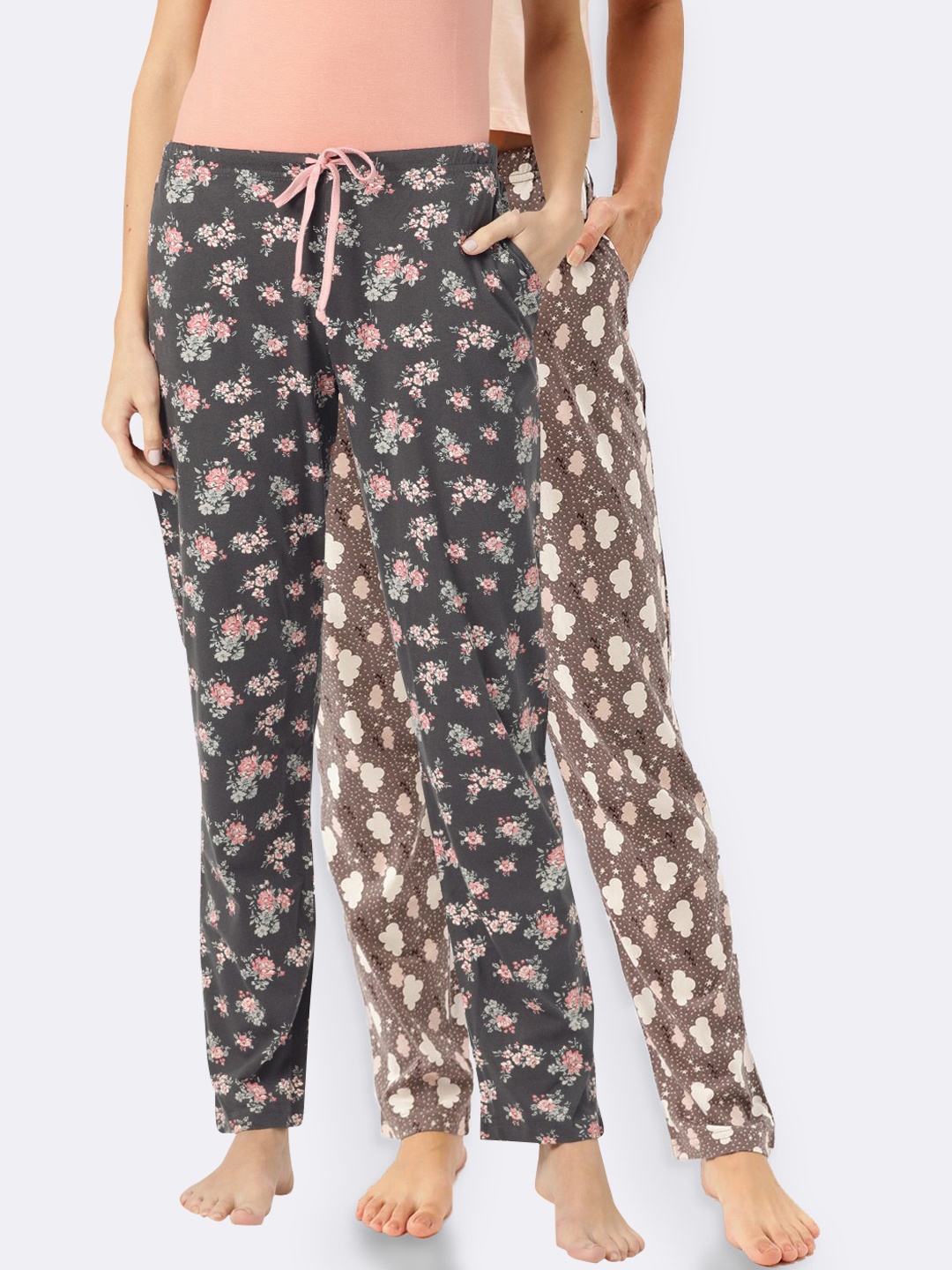 

Kanvin Women Pack Of 2 Printed Lounge Pants, Charcoal
