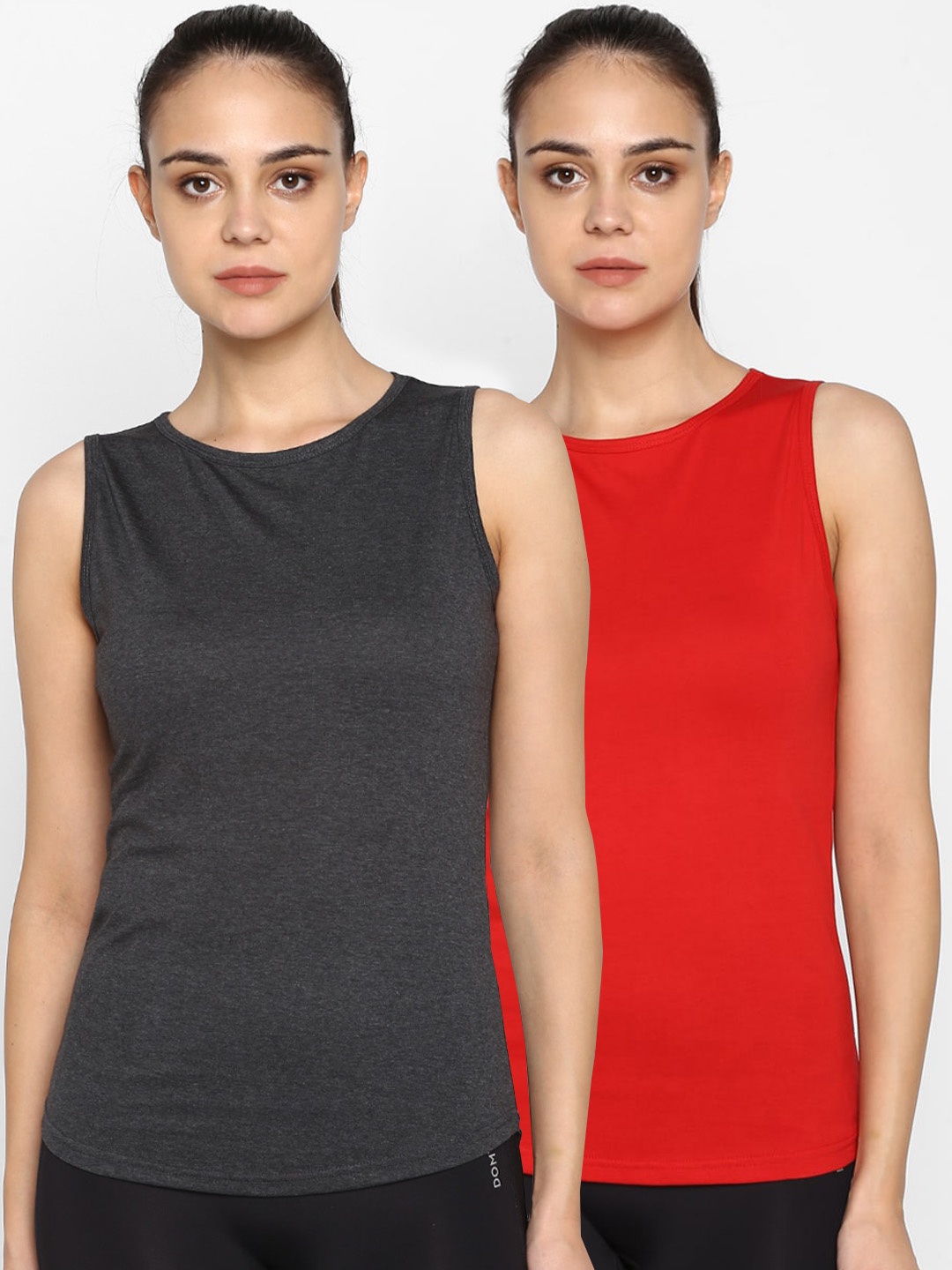 

appulse Women Pack of 2 Slim Fit Solid Round Neck T-shirts, Grey