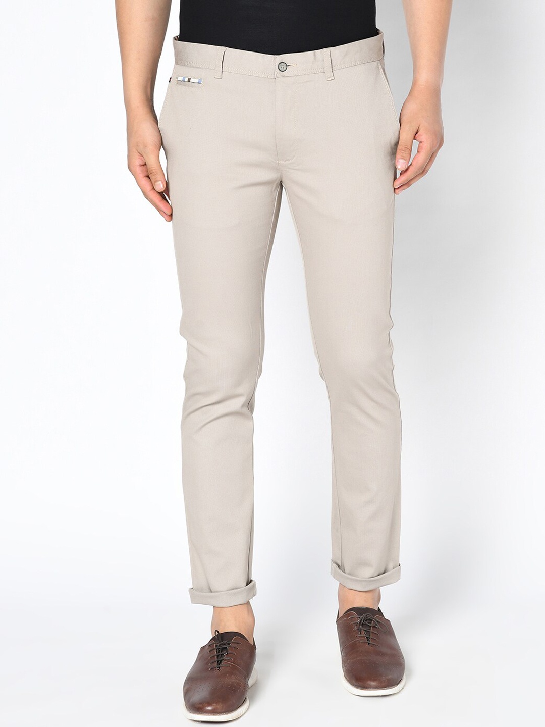 

Blackberrys Men Beige B-95 Slim Fit Solid Chinos